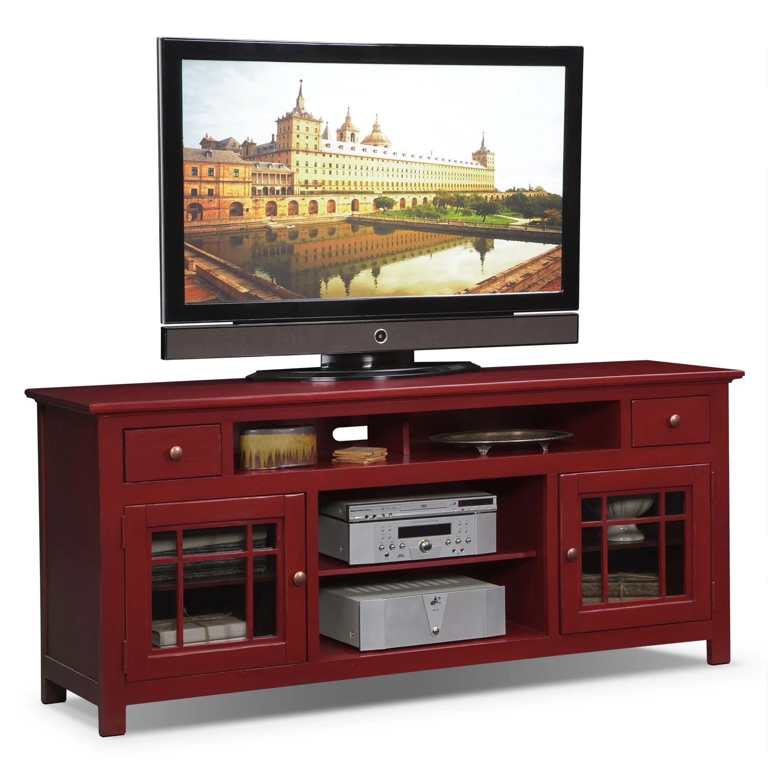 Merrick Red 74" TV Stand Value City Furniture
