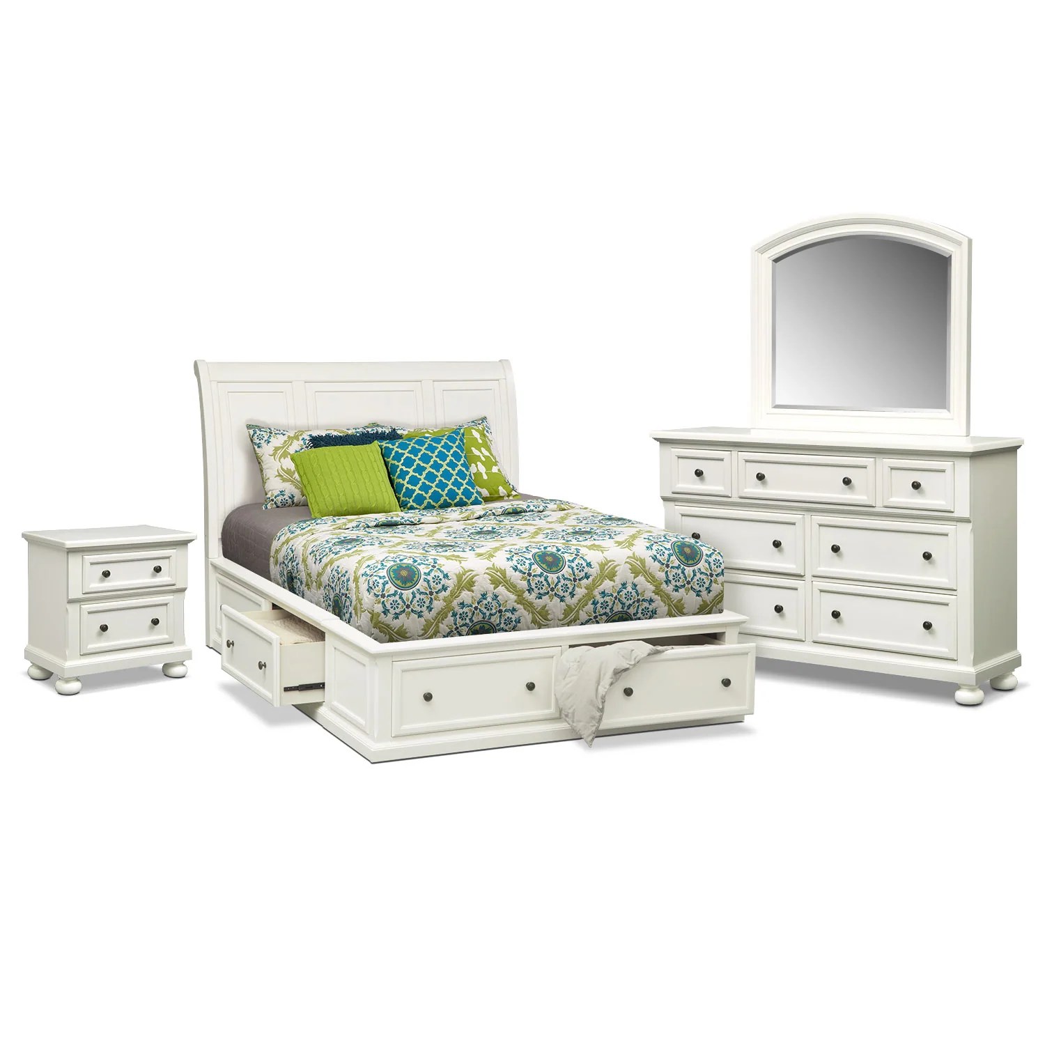 Hanover 6Piece Queen Storage Bedroom Set White American Signature Furniture