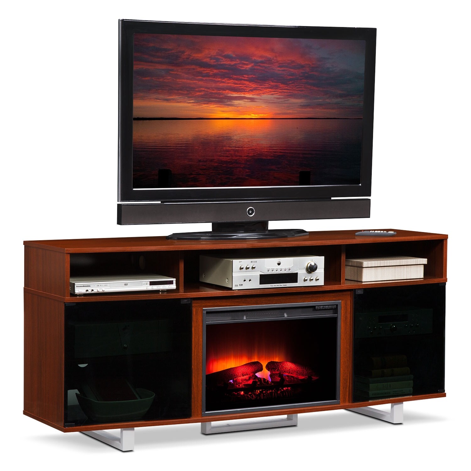 Pacer 72" Traditional Fireplace TV Stand Cherry Value City Furniture