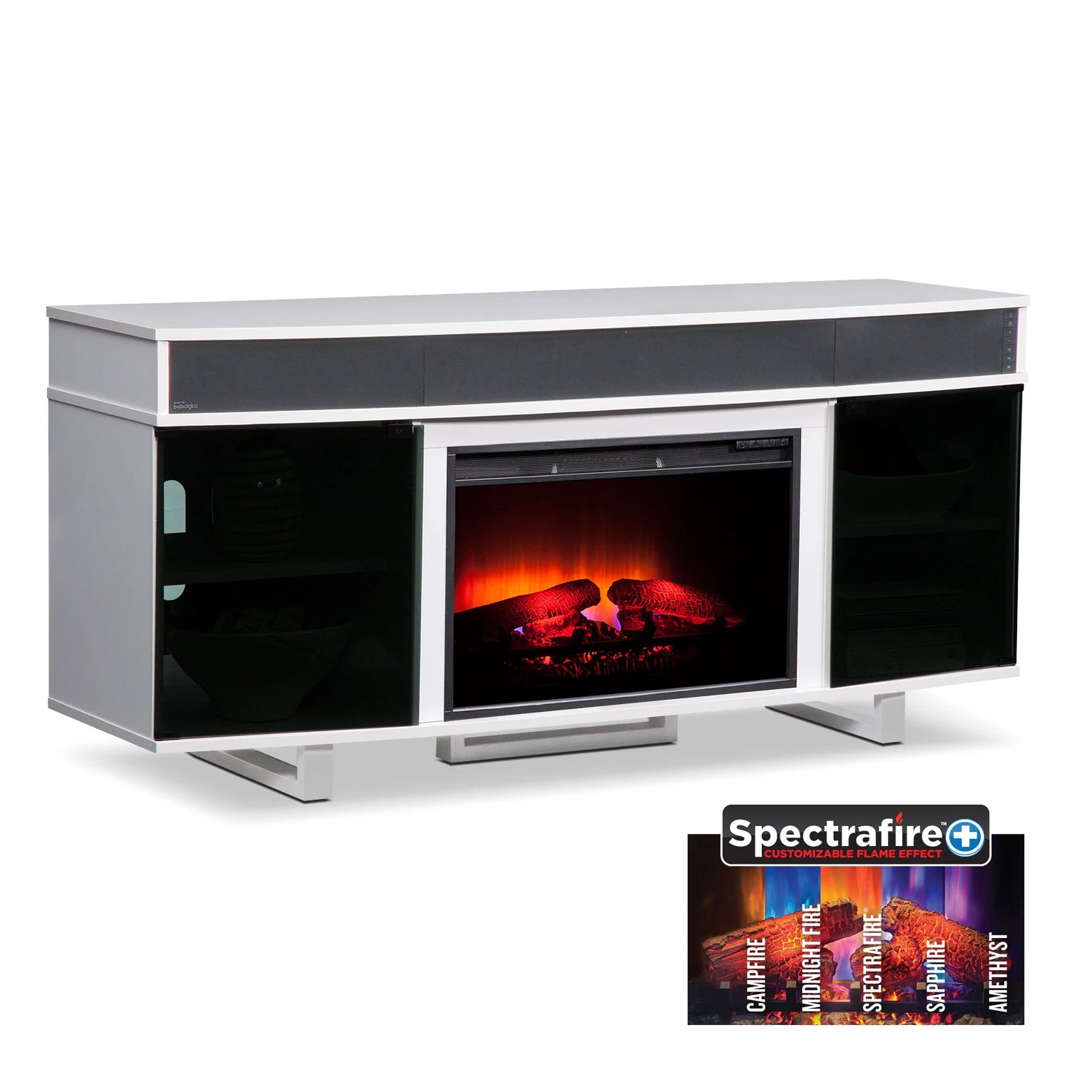 Pacer 64" Traditional Fireplace TV Stand with Sound Bar White Value City Furniture
