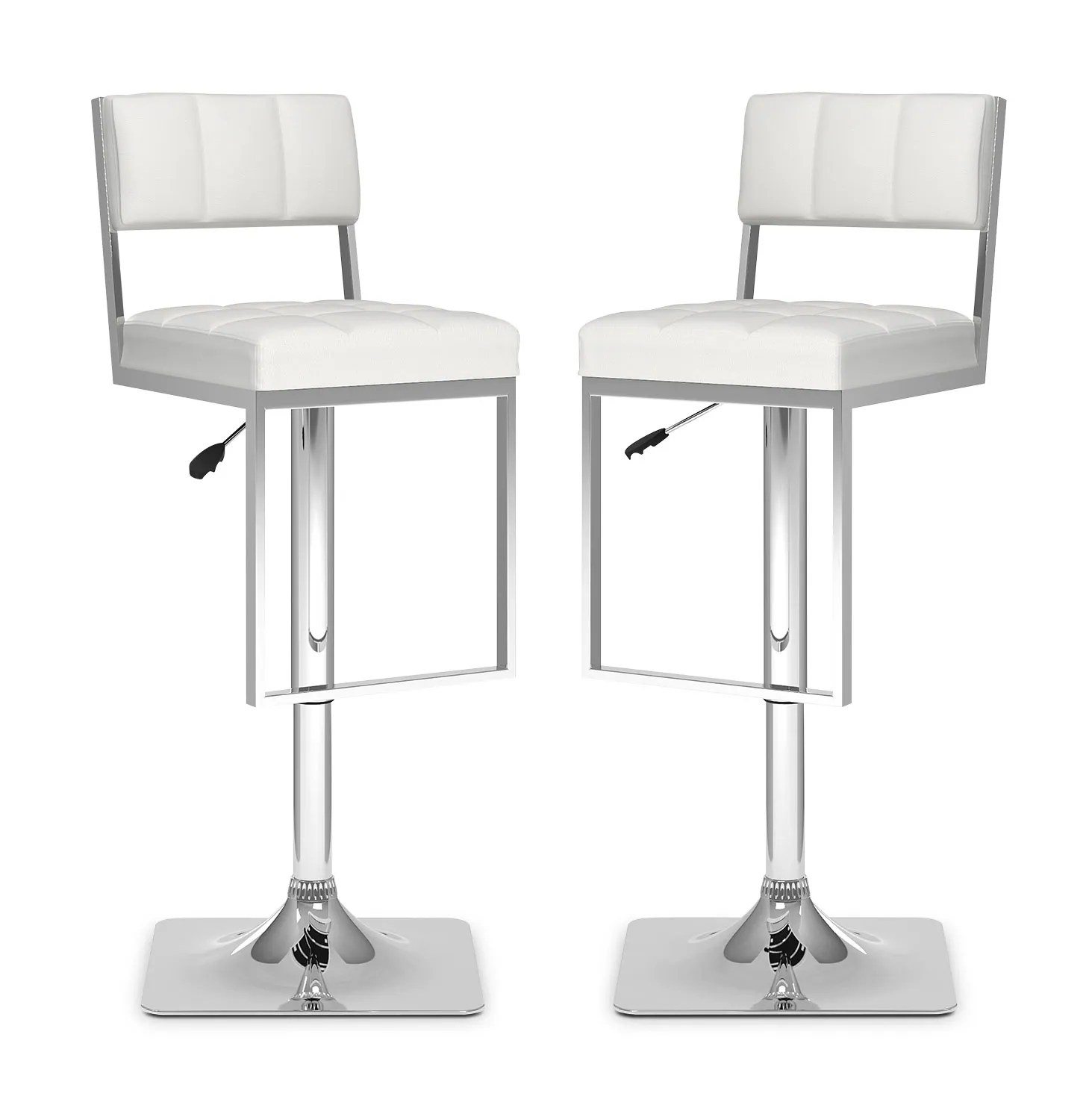 CorLiving SquareTufted Wide Adjustable Bar Stool, Set of 2 White