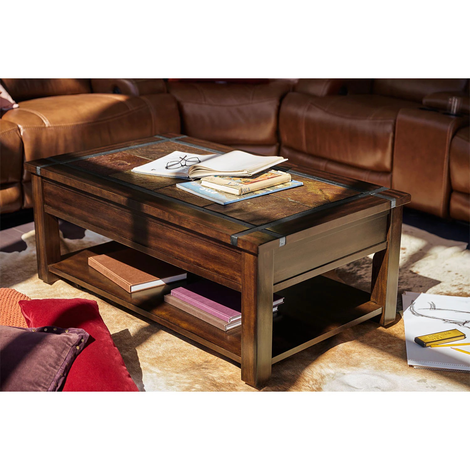 Slate Ridge LiftTop Cocktail Table Cherry American Signature Furniture