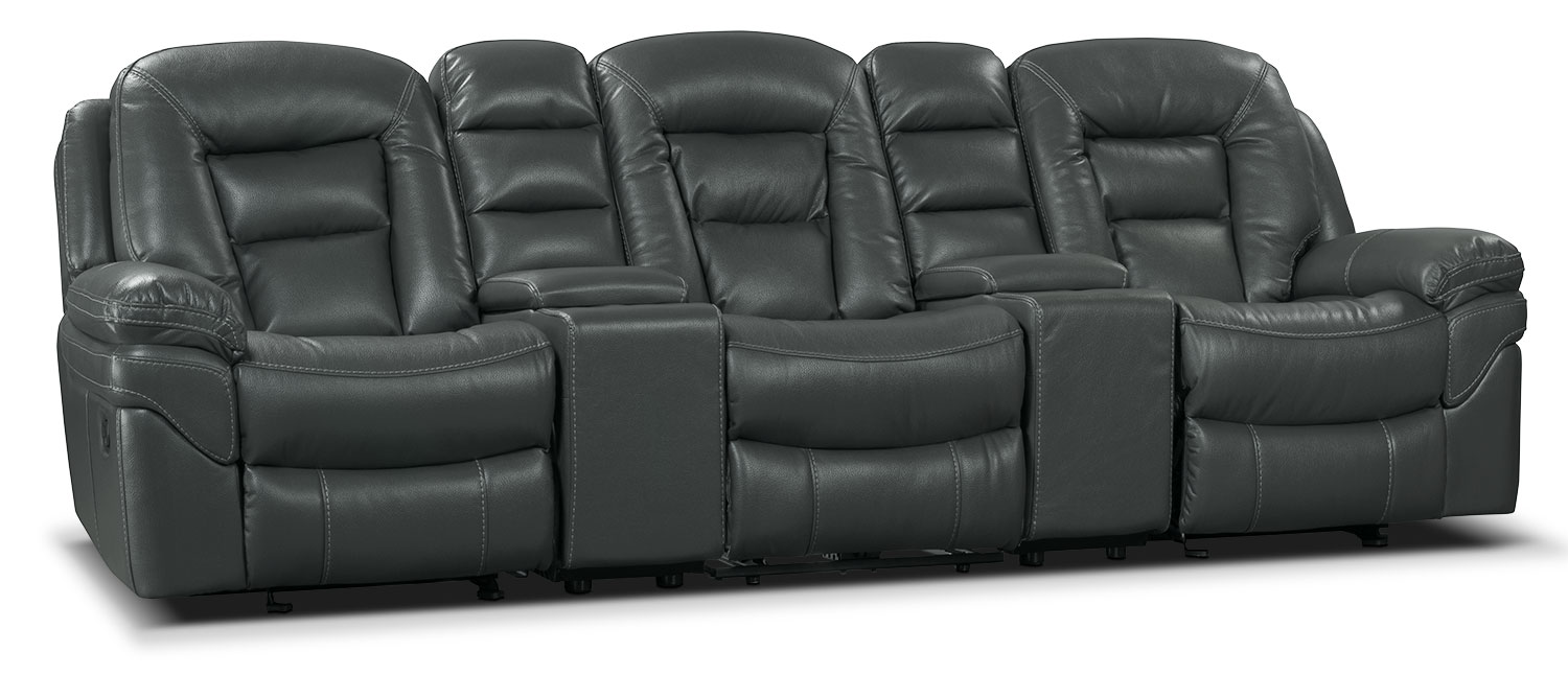 Leo LeathAire® Fabric 5Piece Reclining Home Theatre Sectional Grey The Brick