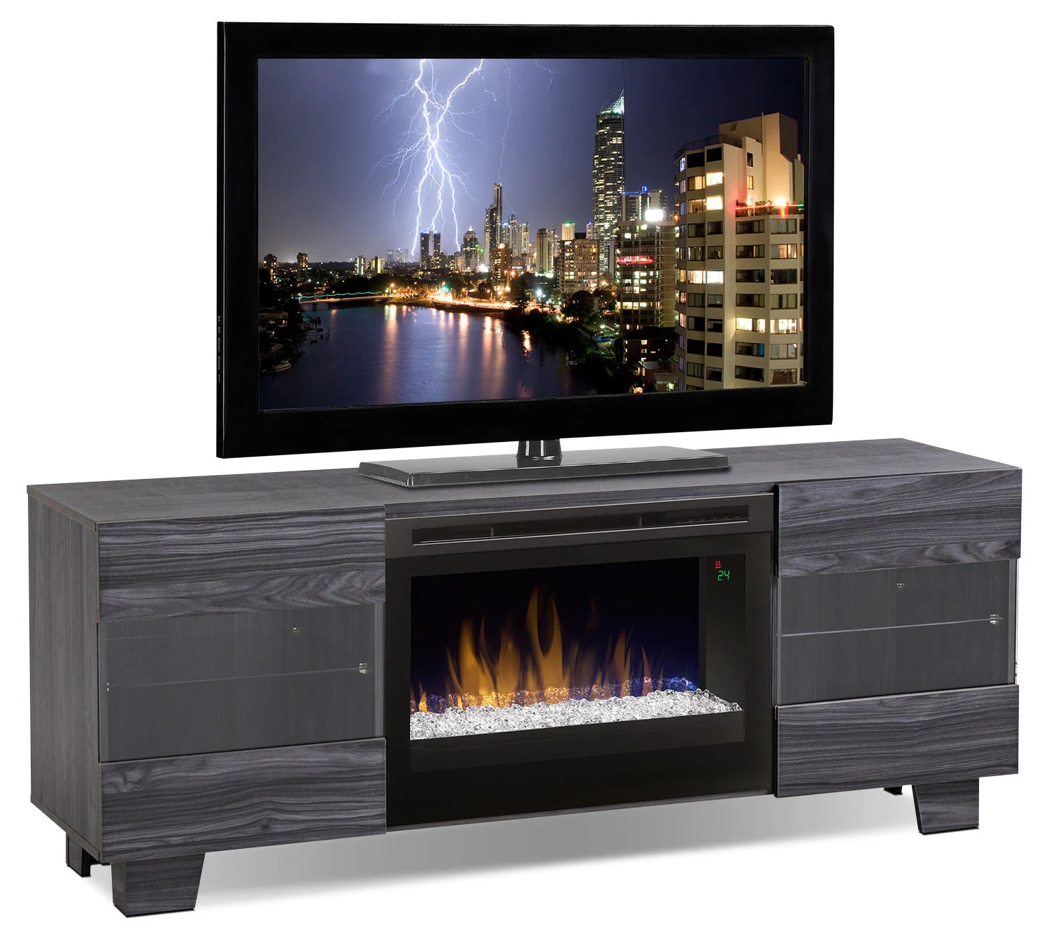 Max 62" TV Stand with Glass Ember Firebox Carbon The Brick
