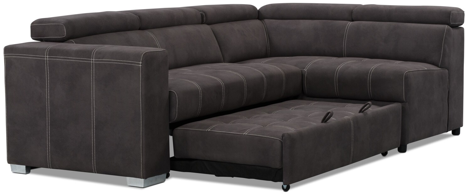 Drake 3Piece Faux Suede RightFacing Sectional with Sofa Bed Cement