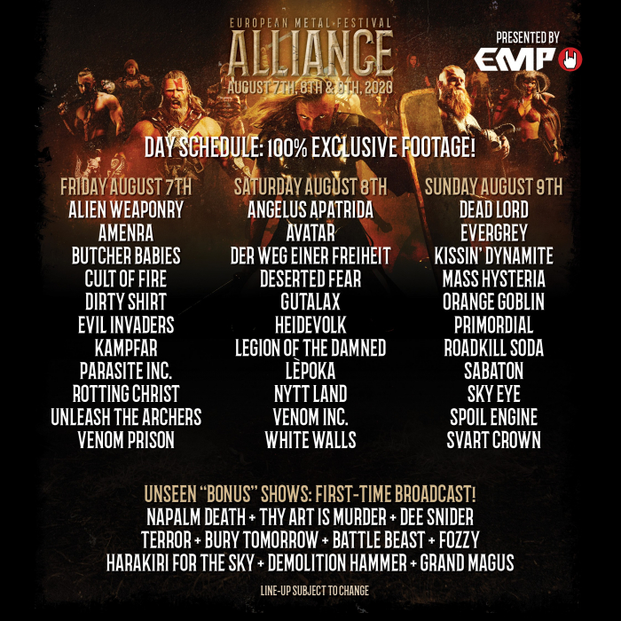 Day by day schedule for the EMFA / Brutal Assault