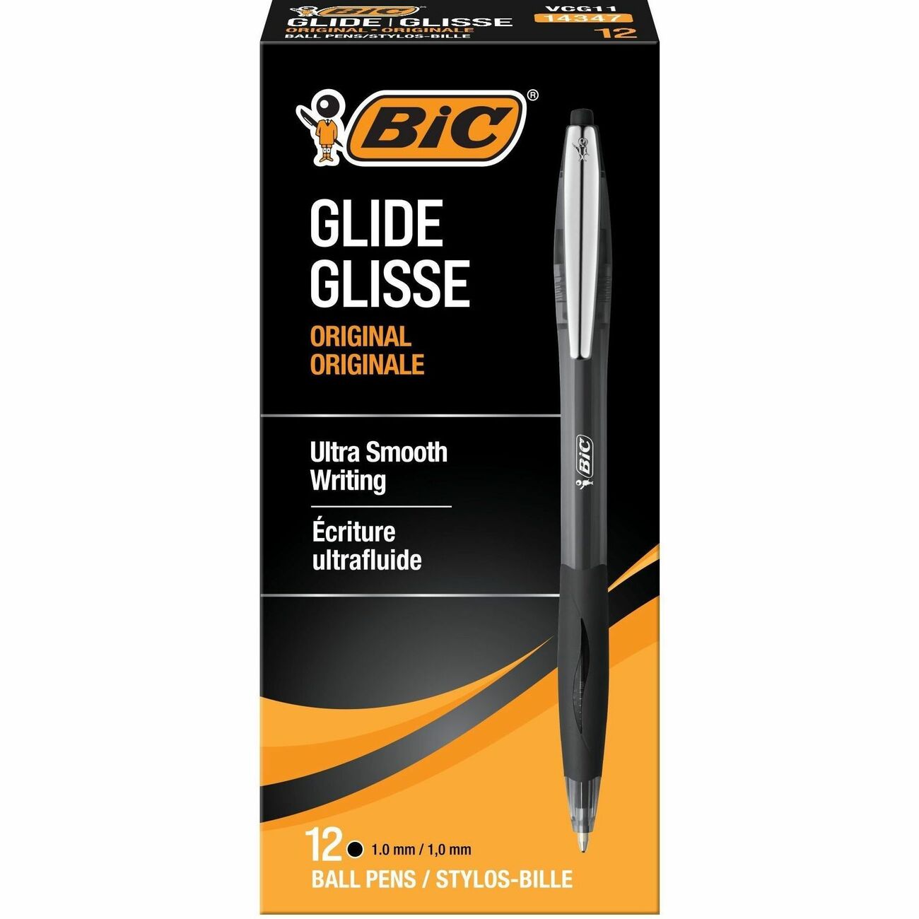 BIC Glide Black Retractable Ballpoint Pens, Medium Point (1.0mm), 12