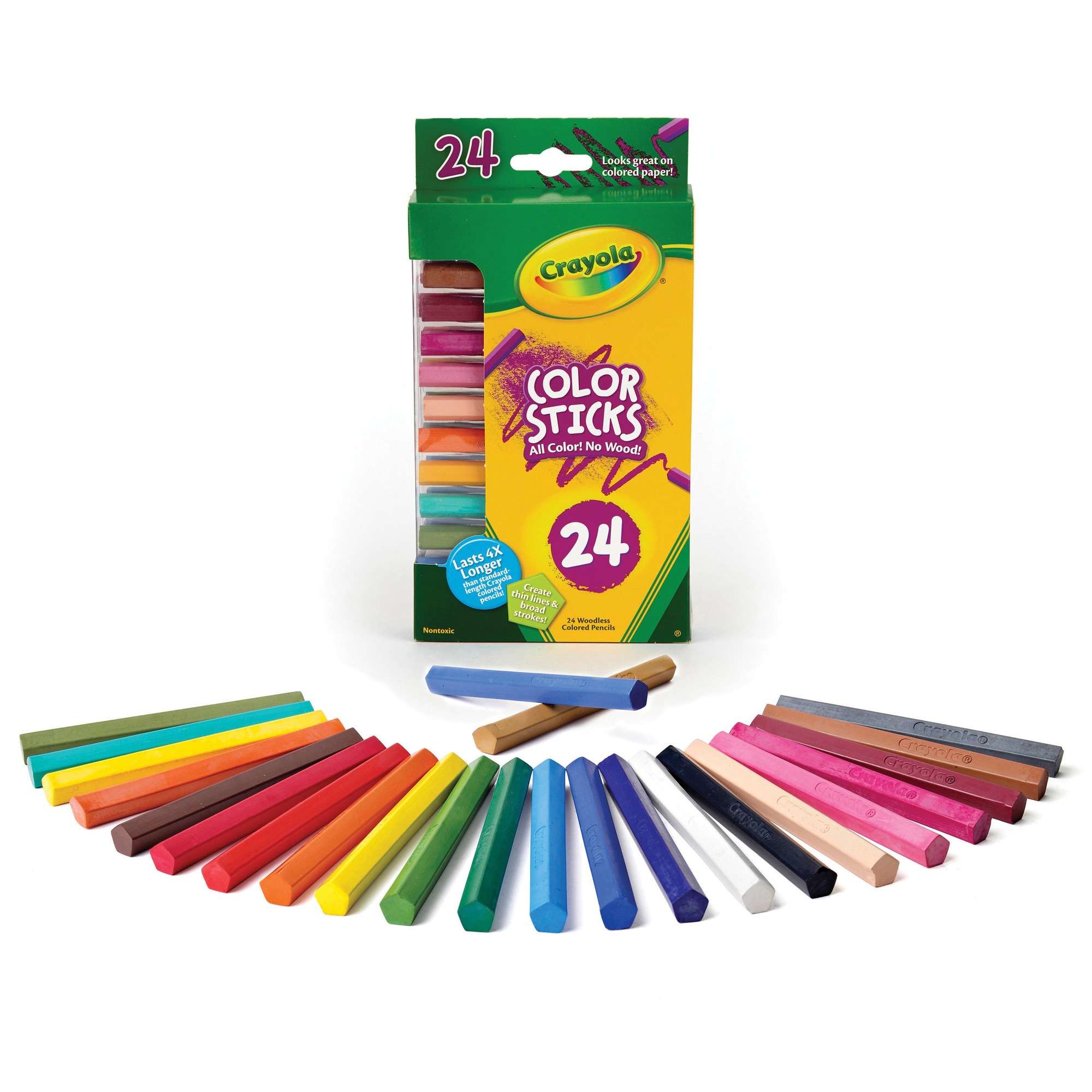 Crayola 24 Color Sticks Woodless Colored Pencils CYO682324