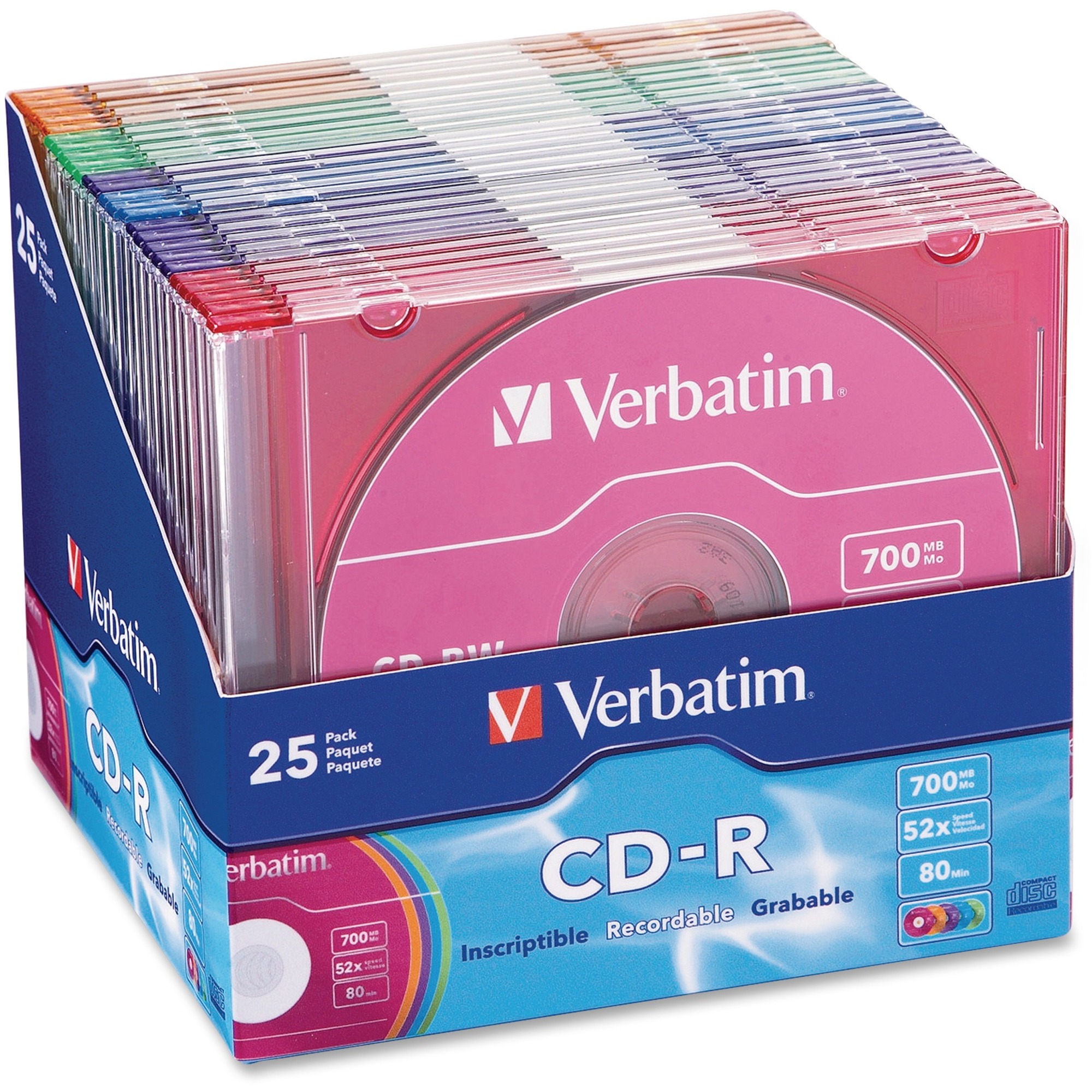 Verbatim CDR 700MB 52X with Color Branded Surface 25pk Slim Case