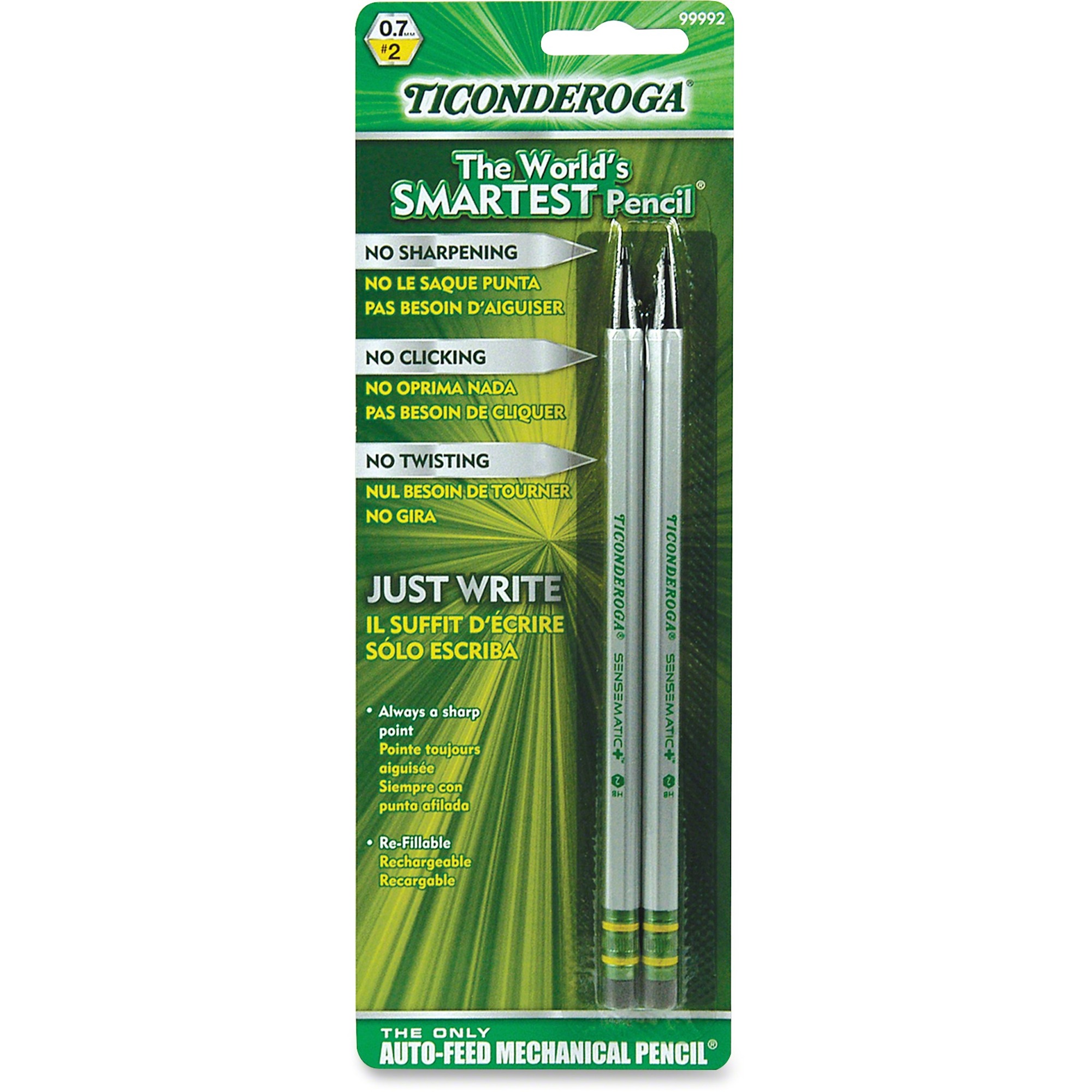 Ticonderoga AutoFeed Mechanical Pencils 2HB Pencil Grade 0.7 mm Lead Size White, Green