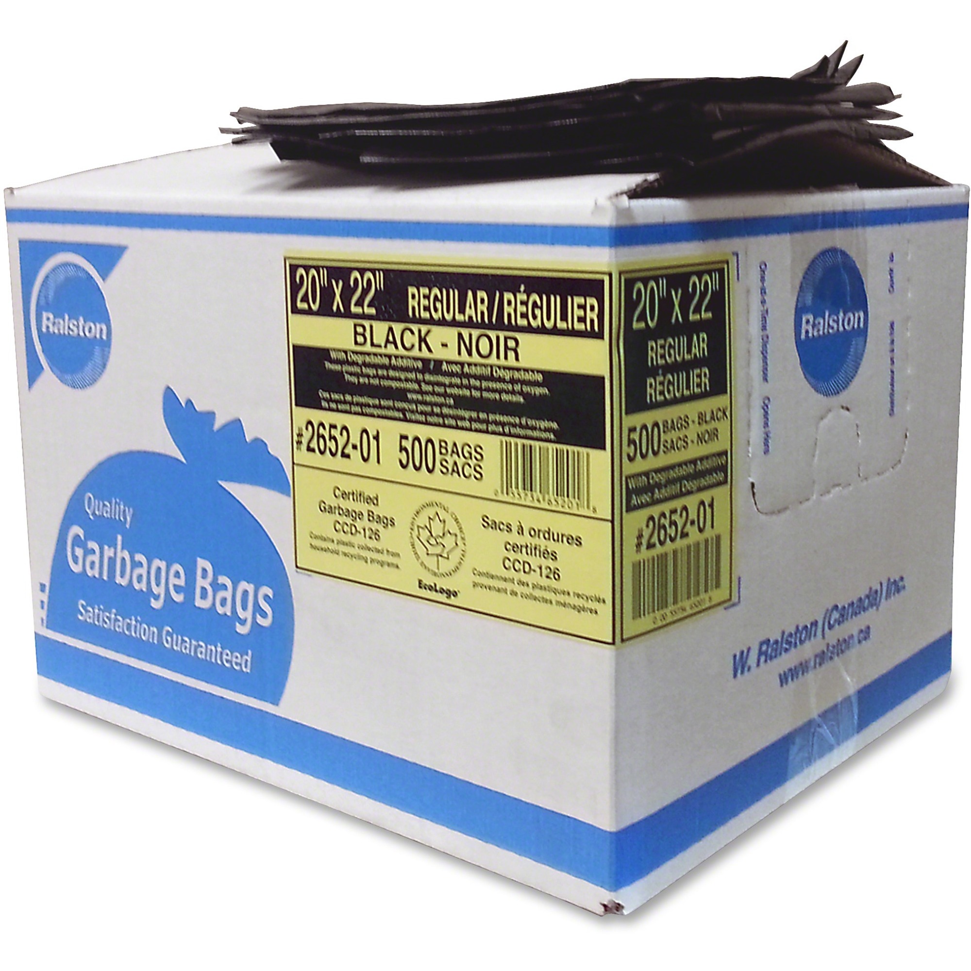 Ralston Black RegularStrength Industrial Bags 20" (508 mm) x 22" (558.8 mm) Resin 500