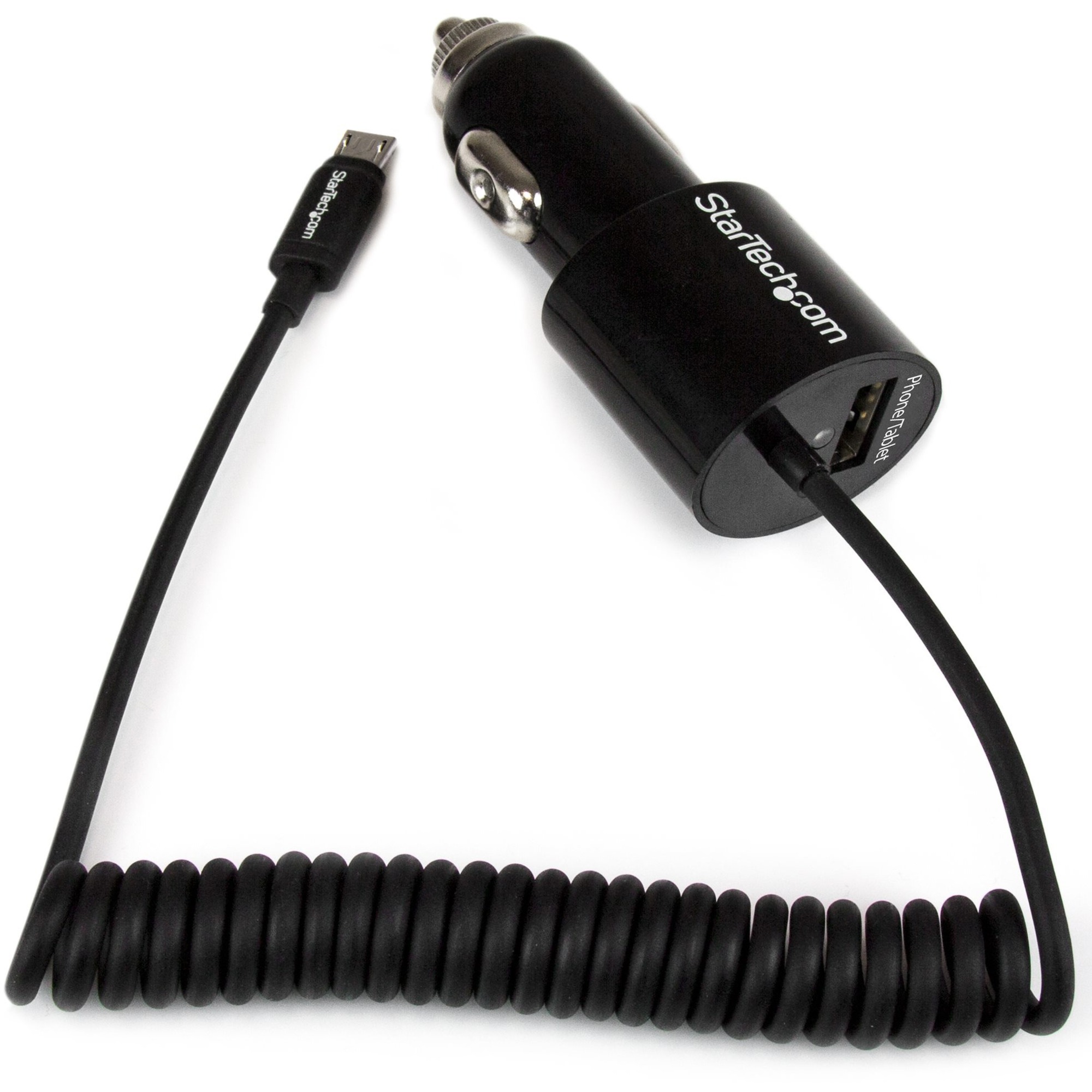 Black Dual Port Car Charger with Micro USB Cable and USB 2