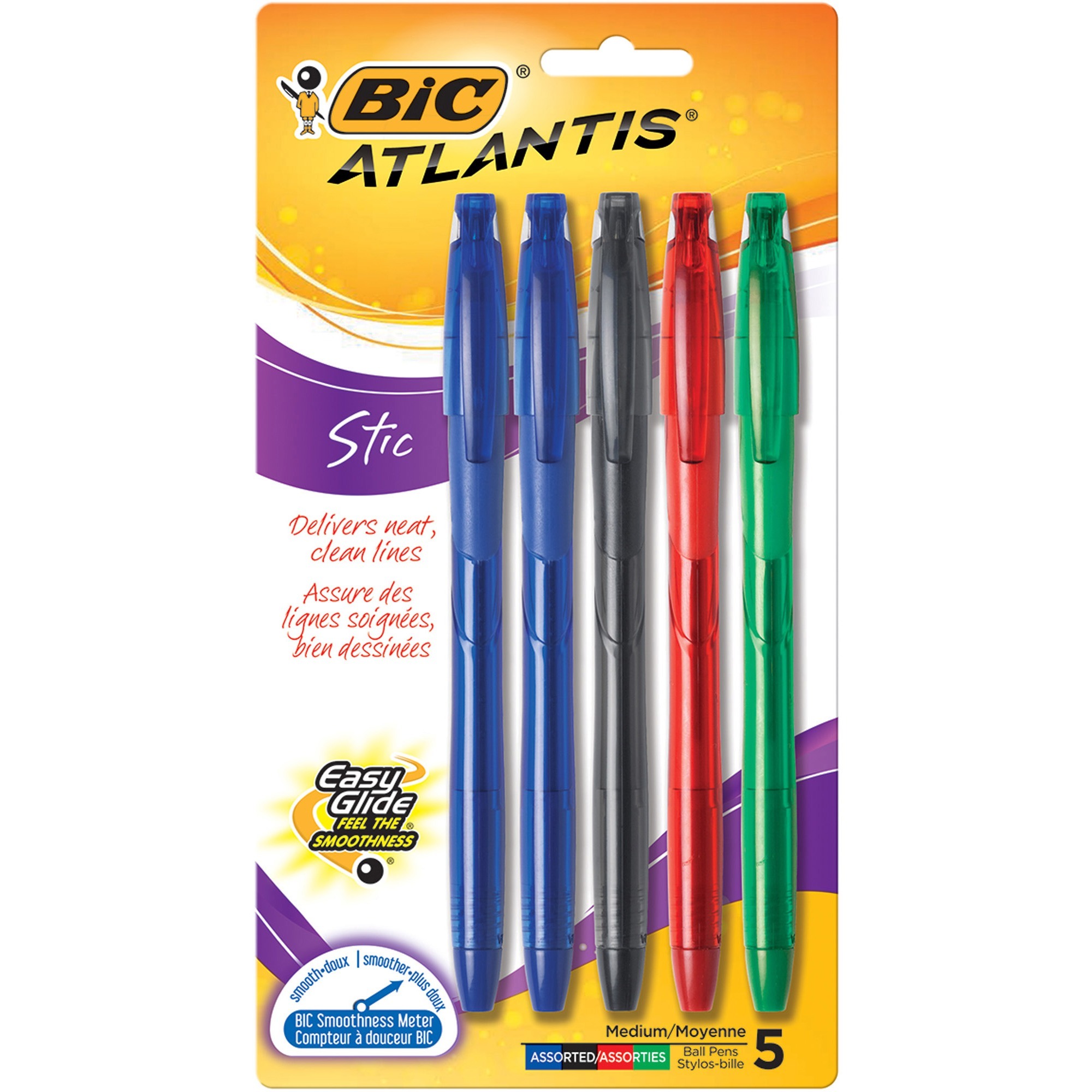 BIC Atlantis Stic Ballpoint Pens Medium Pen Point Type Assorted Ink