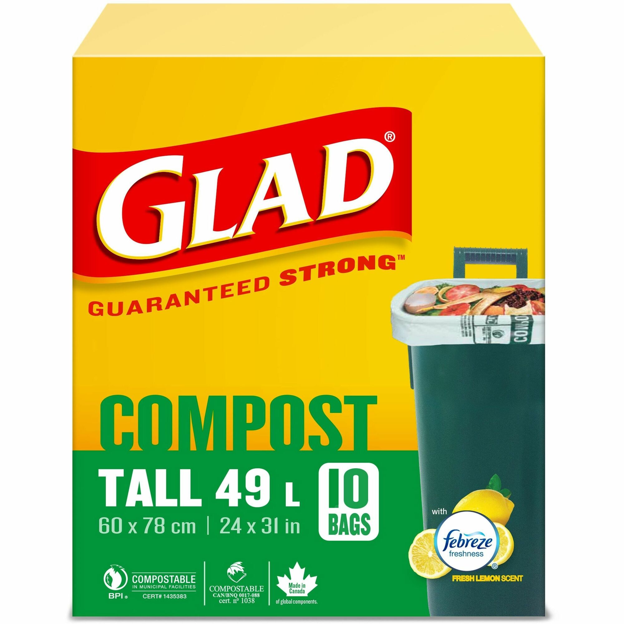Glad Compostable Bags Large Size 11.2 gal 23.8" (604.5 mm) Width