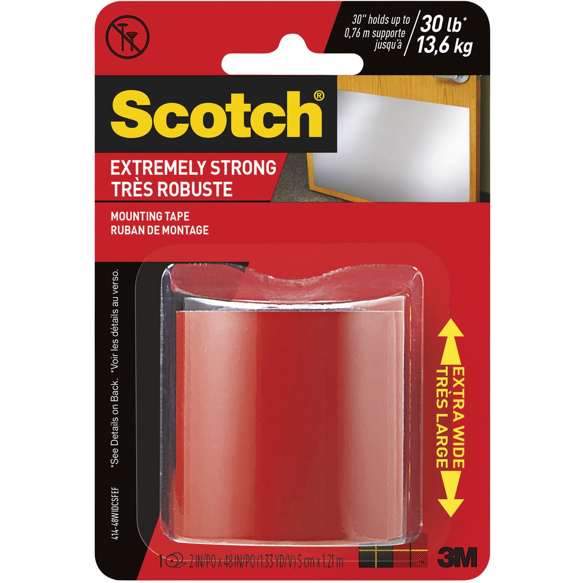 Scotch Extreme Mounting Tape 2" (50.8 mm) Width x 4 ft (1.2 m) Length