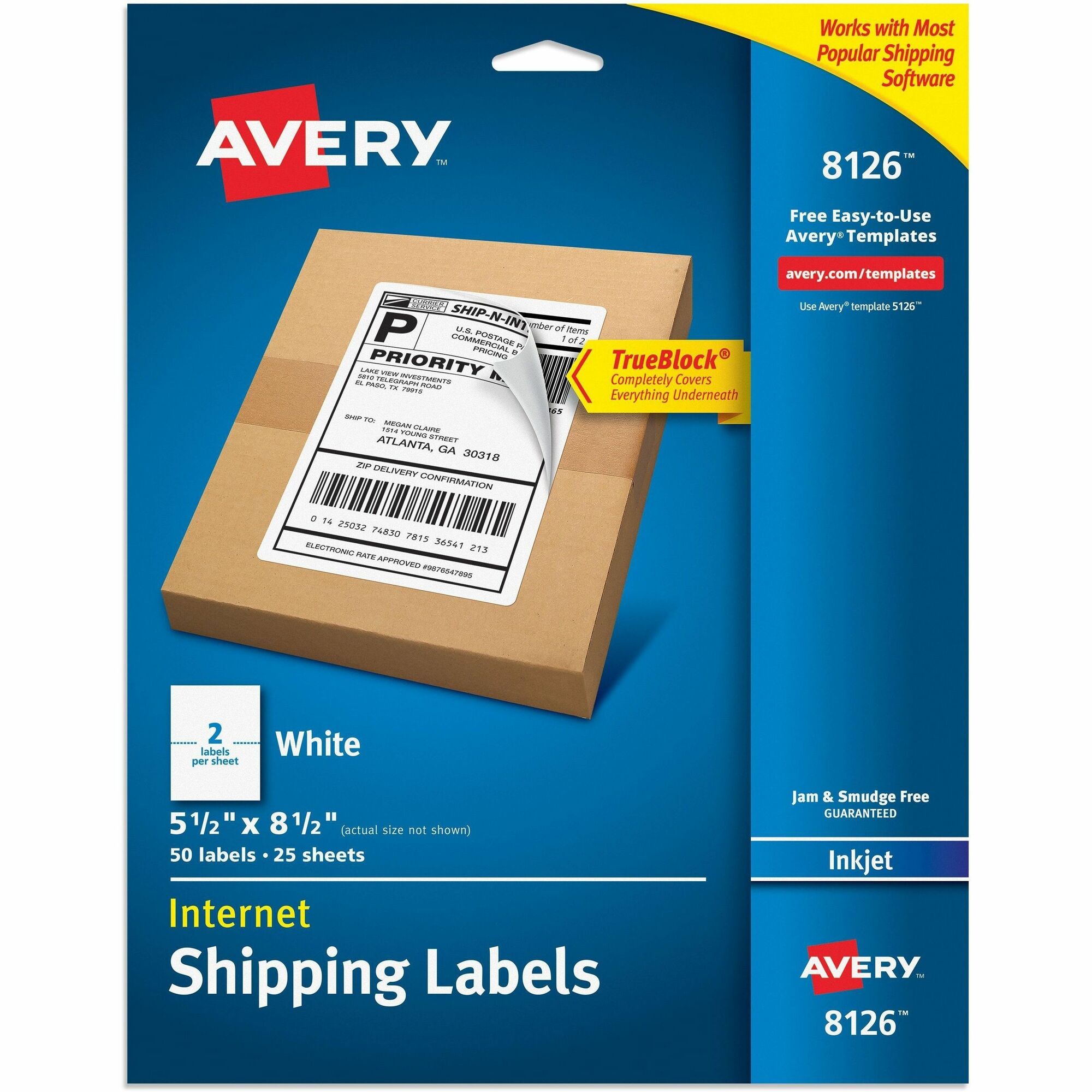 Avery InkJet Shipping Labels Permanent Adhesive 5 1/2" Width x 8 1/