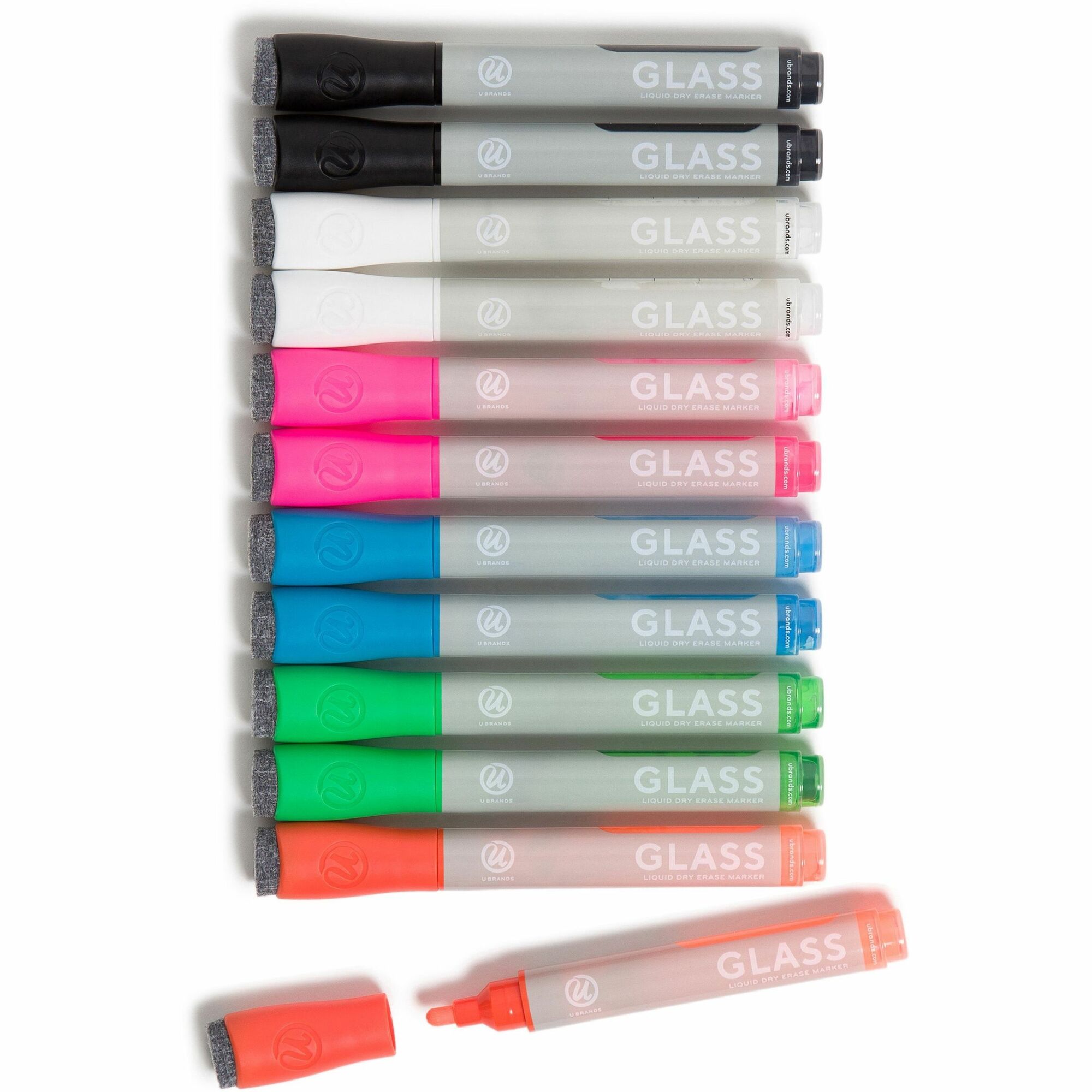 U Brands Liquid Glass Board Dry Erase Markers with Erasers, Low Odor