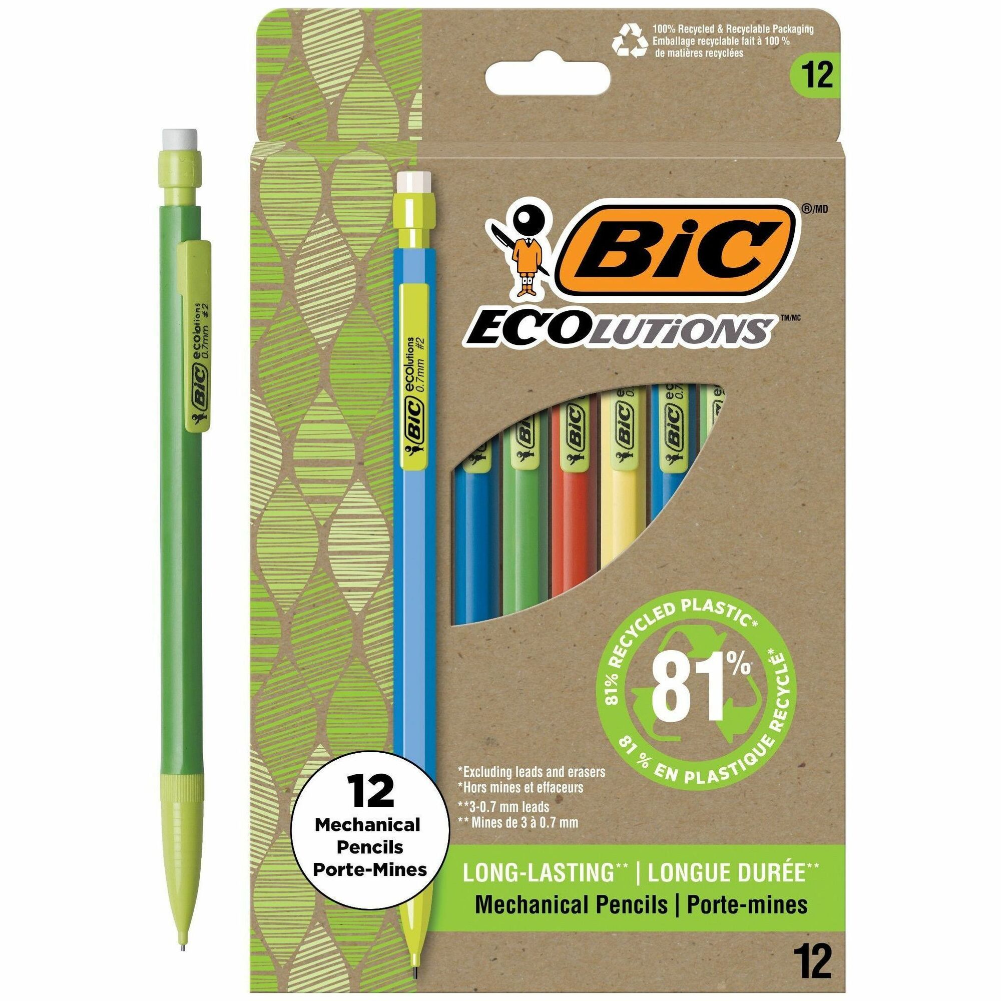 BIC Ecolutions Xtra Life Mechanical Pencil, Black, 12 Pack 2 Lead