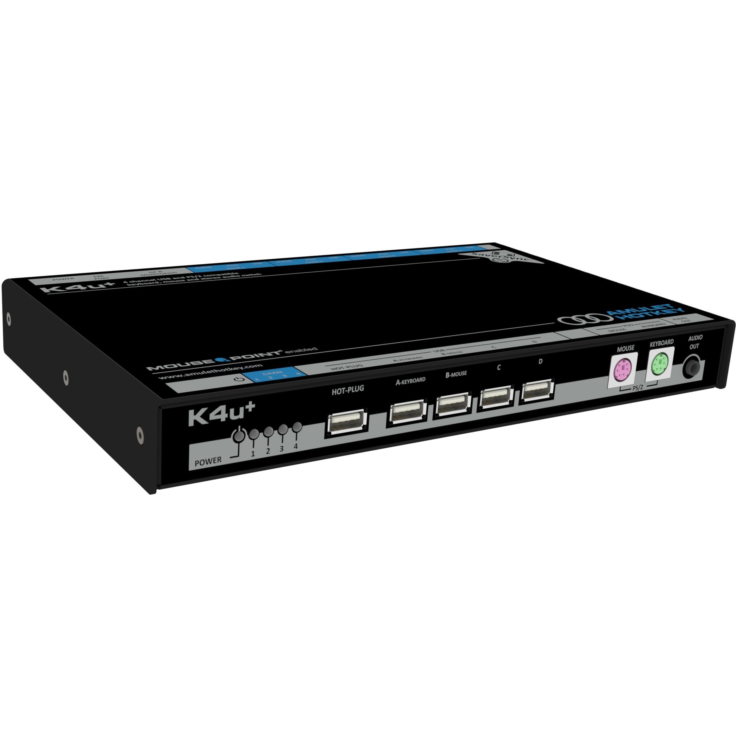 Amulet Hotkey K4u+ Four Channel KM Switch for Keyboard Mouse Audio