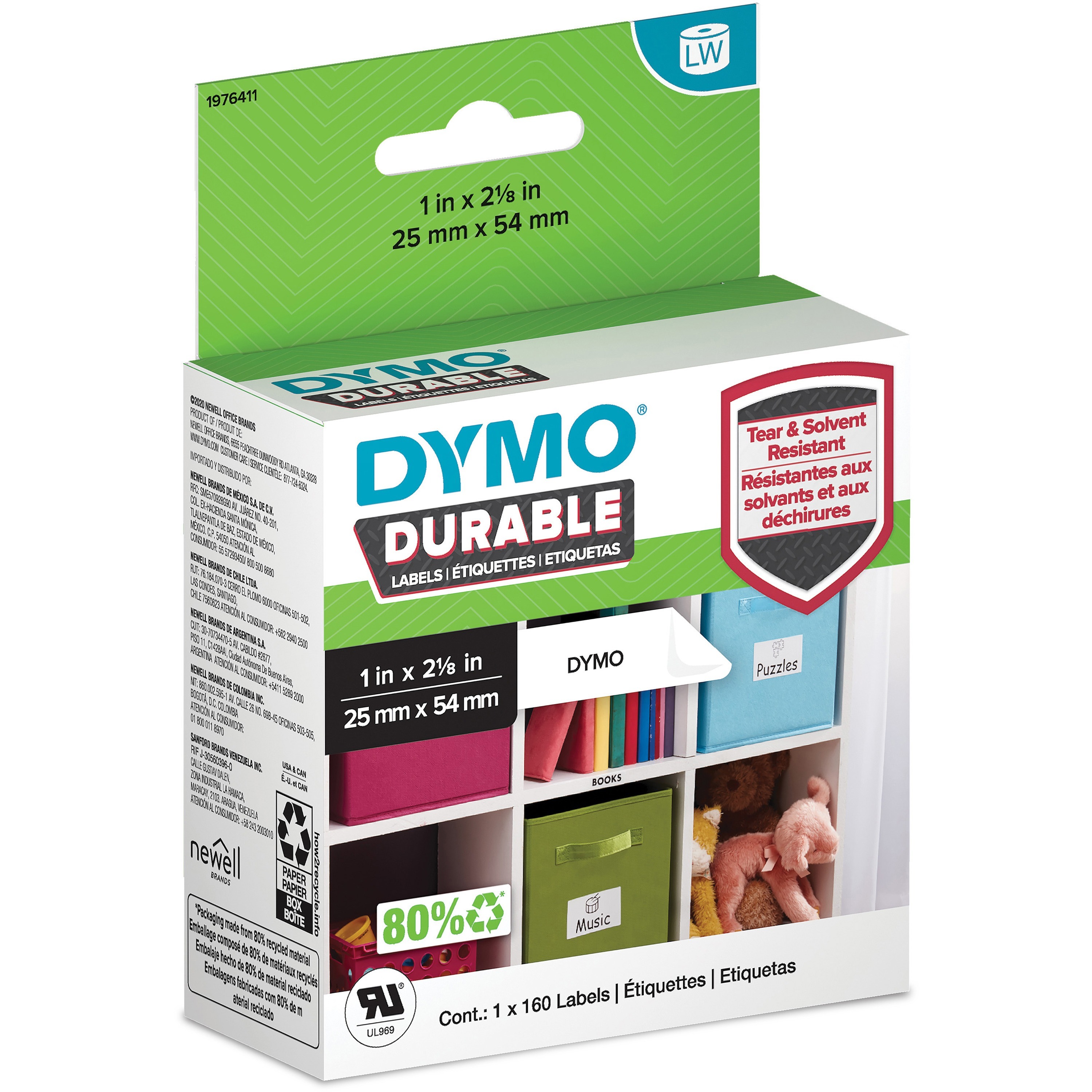 Dymo LabelWriter Labels Permanent Adhesive 1" Width x 2 1/8" Length