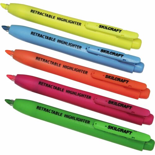 SKILCRAFT Retractable Highlighter Medium, Fine Marker Point Chisel