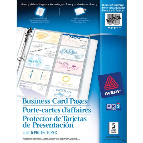Avery® Untabbed Business Card Holder 20 x Business Card, 3 x Binder