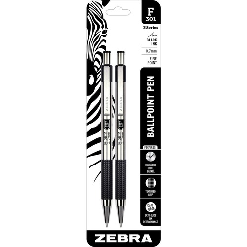 Zebra Pen F301 Stainless Steel Ballpoint Pens Fine Pen Point Refillable Retractable