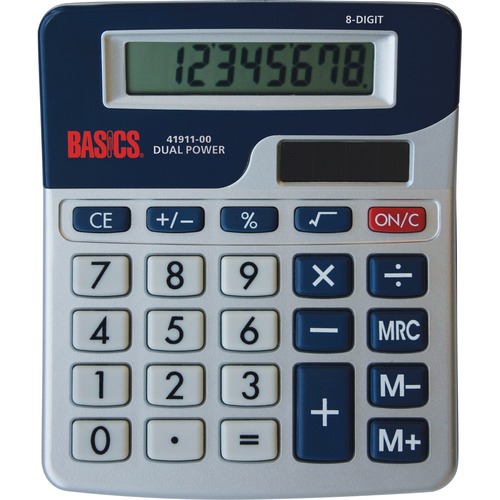 Basics® 8Digit Dual Power Desktop Calculator Mills Office Productivity
