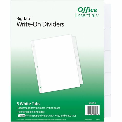 Avery® Office Essentials Big Tab WriteOn Tab Dividers 60 x Divider(s) 5 Writeon Tab(s) 5
