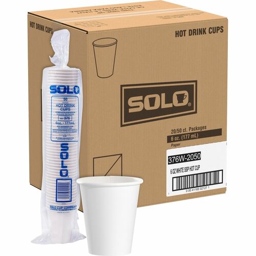 Solo 6 oz Paper Hot Cups 50.0 / Bag 20 / Carton White Paper