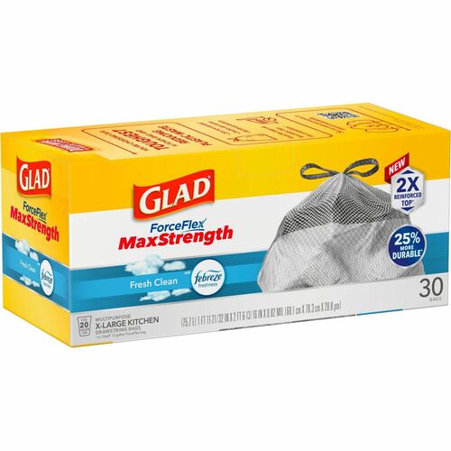 Glad ForceFlexPlus XLarge Kitchen Drawstring Trash Bags Fresh Clean with Febreze Freshness