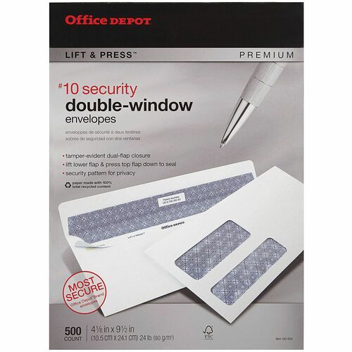 Office Depot® Brand 10 Lift & Press™ Premium Security Envelopes