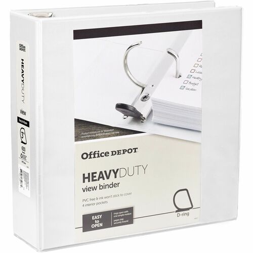 Office Depot® Brand HeavyDuty View 3Ring Binder, 3" DRings, White Binders Office Depot
