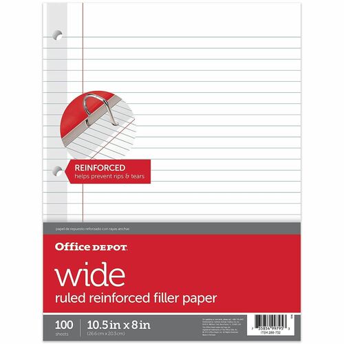 Office Depot® Brand Reinforced Filler Paper, 8" x 10 1/2" , 16 Lb, Wide