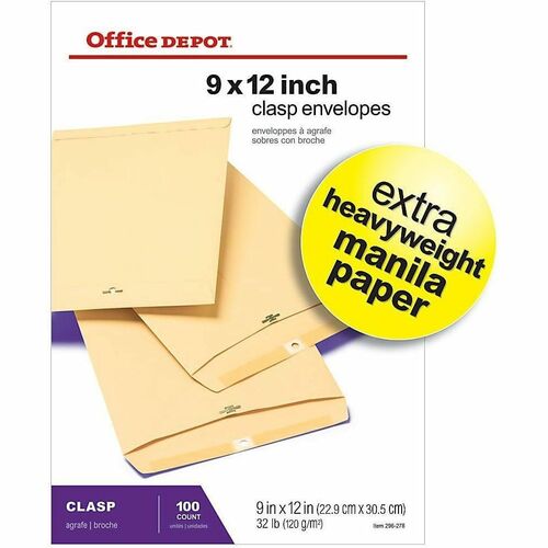 Office Depot 9" x 12" Manila Envelopes, Extra Heavyweight, Clasp