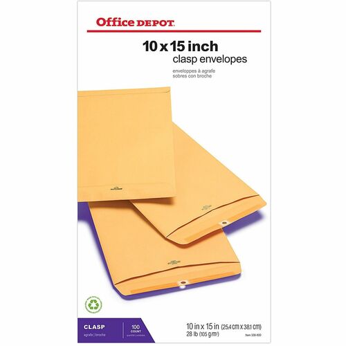 Office Depot® Brand 10" x 15" Manila Envelopes, Clasp Closure, Brown