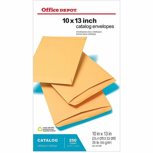 Office Depot® Brand 10" x 13" Manila Catalog Envelopes, Gummed Seal