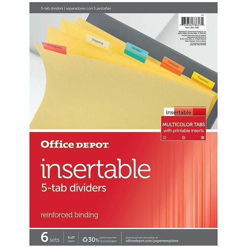 Office Depot® Brand Insertable Dividers With Tabs, 8 1/2" x 11