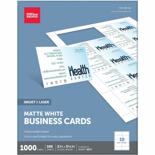 Office Depot® Brand Matte Business Cards, 2" x 3 1/2" , White, Pack Of