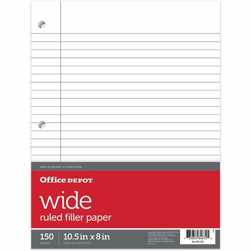 Office Depot® Brand Notebook Filler Paper, Wide Ruled, 8" x 10 1/2" , 3