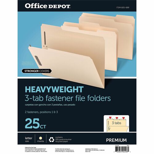 Office Depot® Brand File Folders With Fasteners, 3/4" Expansion, 8 1/2