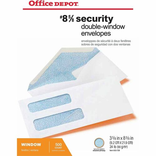 Office Depot® Brand 8 5/8 Security Envelopes, Double Window, Gummed
