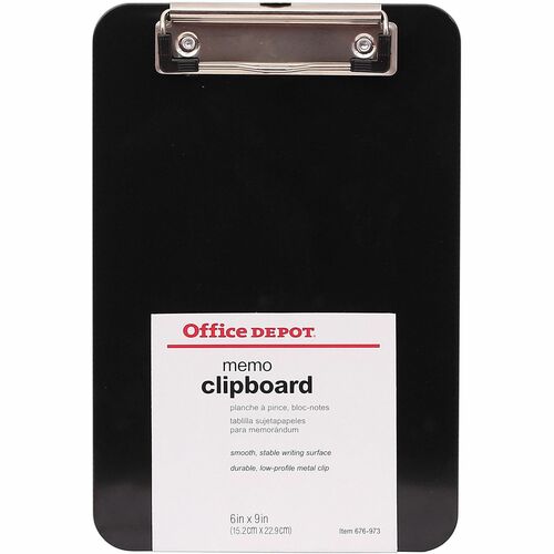 Office Depot® Brand Plastic Memo Clipboard, 6” x 9”, Black Clipboards