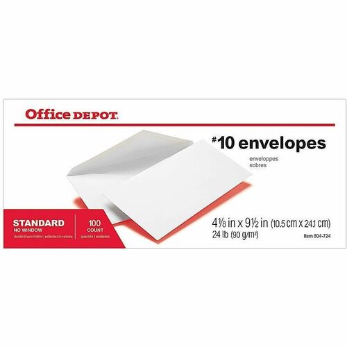 Office Depot 10 Envelopes, Gummed Seal, White, Box Of 100 Business Envelopes Office Depot