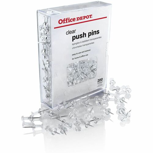 Office Depot® Brand Pushpins, Round, 1/2" , Clear, Pack Of 200 Tacks
