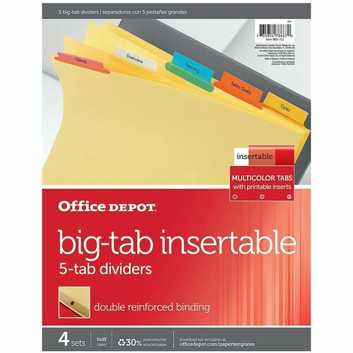 Office Depot Insertable Dividers With Big Tabs, Buff, Assorted Colors