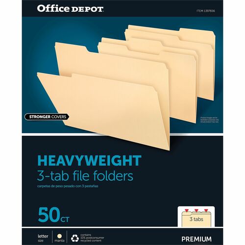 Office Depot® Brand Heavyweight Manila File Folders, 1/3 Cut, Letter