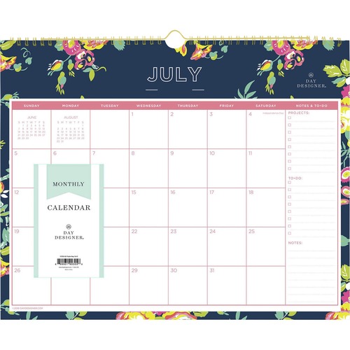 Blue Sky Peyton Navy Floral Wall Calendar Academic Julian Dates Monthly 1 Year July