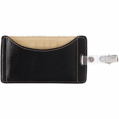 Office Depot® Brand Faux Leather ID Badge Holder, Vertical, Black/Tan