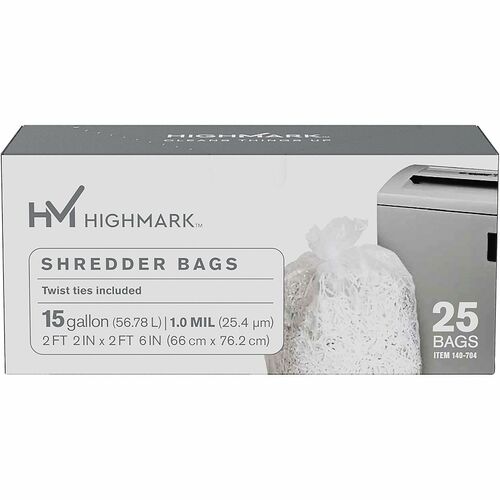 Highmark™ Large Shredder Bags, 15 Gallon, Clear, Box Of 25 Bags